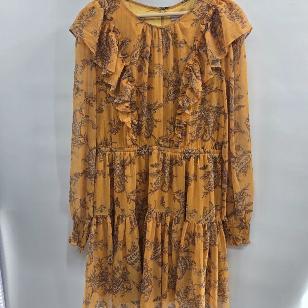 Rachel Parcell Yellow Metallic Striped Paisley Print Mini Dress Size Large FLAW
